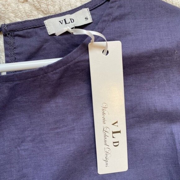 NWT - VLD Blue Linen-Cotton Pom-Pom Lightweight Summer Sheath Dress Size S - Picture 3 of 9